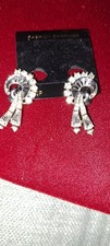 Fancy Silver Tone Clip Earrings Crystal Stones Swirl Comet