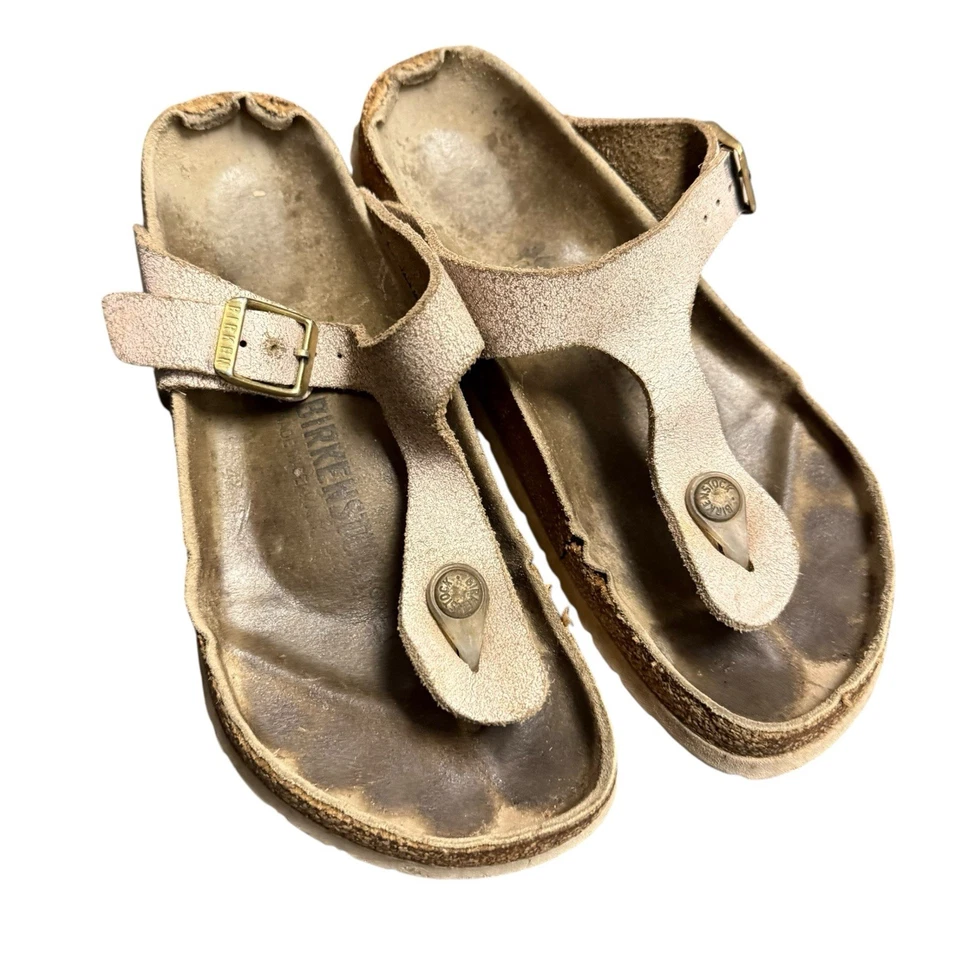 Birkenstock Gizeh 凉鞋 36 码 EU/5.5 美国粉色 Simmer 麂皮绒皮革磨损修复 — 第 4/4 张图片