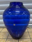 Vintage Blenko Cobalt Blue Art Glass Vase with Blenko Handmade Sticker
