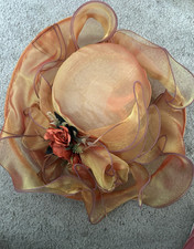 SAFERIN Women's Organza Fascinator Hat Orange Pink Formal Church Wedding