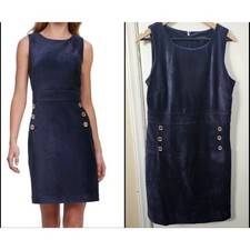 Tommy Hilfiger Blue Corduroy Textured Logo Buttons Sleeveless Dress Nautical 12
