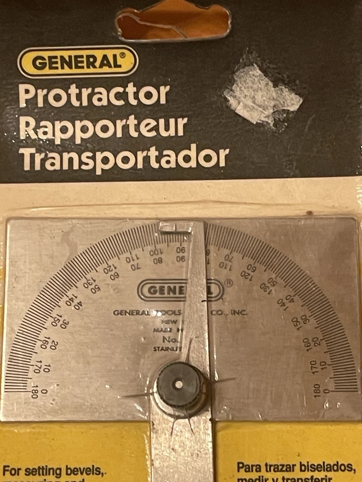 PROTRACTOR By GENERAL TOOLS MODEL #17 STAINLESS STEEL 0-180 Degrees,new - Image 4 of 4