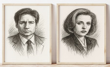 X-FILES SET OF 2 DRAWING PRINTS – PORTRAIT SKETCH – 8