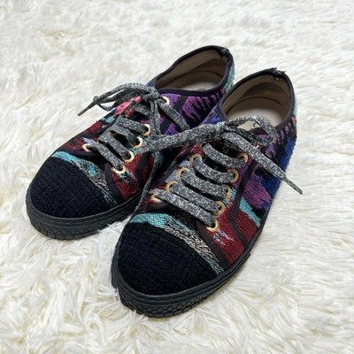 CHANEL Tweed Low-cut Sneaker Shoes Multicolor Size US