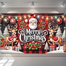 Christmas Backdrop 71x43 Photo Booth Background Santa Reindeer Holiday Decor