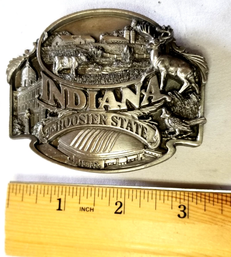 State of INDIANA VTG Belt Buckle SISKIYOU Made in USA Hoosier WESTERN Pewter - Image 2 of 4