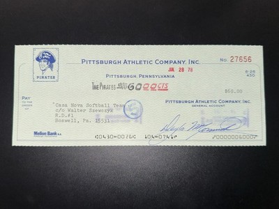 1978 Pittsburgh Pirates: Payroll Check: Casa Nova Softball Team #27656