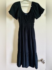 GAP Women’s Crinkle Gauz Tiered Midi Dress Black