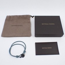 Bracciale Bottega Veneta Intrecciato Doppio Bracciale Pelle Blu con Scatola A...