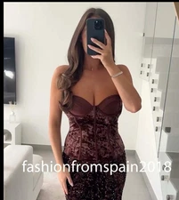 ZARA NEW WOMAN OFF-SHOULDER VELVET CORSET TOP DARK BROWN S,M,L 1067/457/716