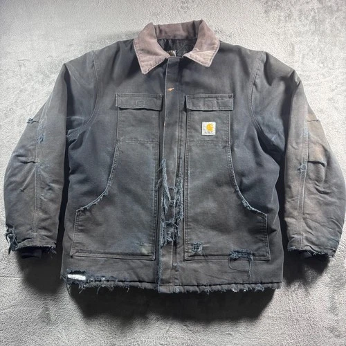 Vintage Carhartt Jacket Mens L/XL Black Canvas Distressed Thrashed Workwear - product listing photo