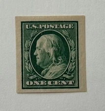 1910 Benjamin Franklin 1¢ Green Imperforate Stamp – Rare Scott #383 Vintage U.S.