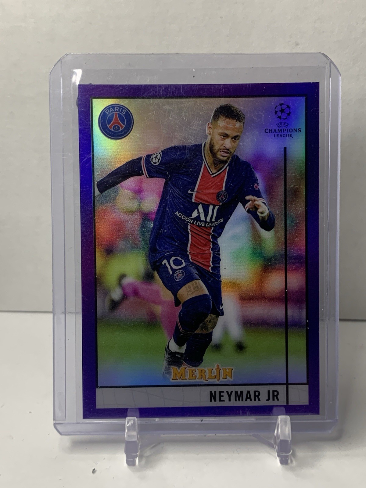 2020-21 Topps Merlin Collection Chrome UCL Purple Refractor #/299 Neymar Jr #58