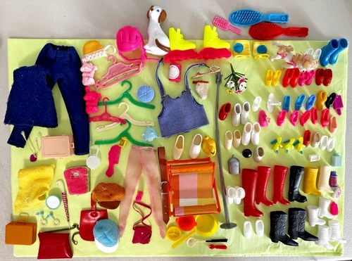 Vintage 1970s Mattel Barbie Accessories Large Lot Shoes Boots Purses Hangers Ken