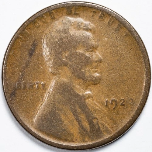 1922 Plain "No D" Weak Reverse Lincoln Wheat Penny Cent Fine (F)