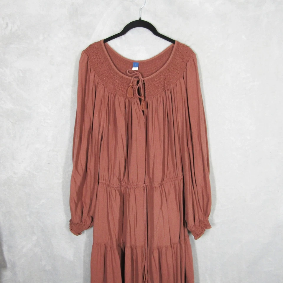 OLD NAVY Maxi Dress Women's 3X Smocked Tiered Long Sleeve Drawstring Pockets - Image 2 of 4
