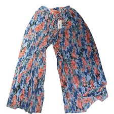 Elie Tahari Jasmine Pleated Pull-On-Pants Blue Floral Pleated Chiffon Size S