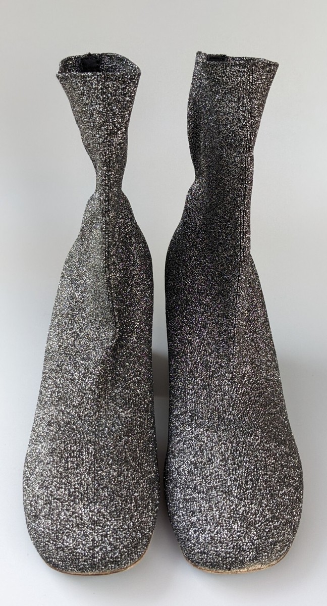 CELINE Womens Silver Glitter Knit Sock Boots Size 37 EU | 7 US | eBay
