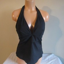Tommy Bahama Palm Modern Halter Tankini Swim Top Black Medium NWT