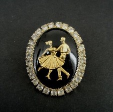 Bolo Slide Vintage Lucite with Gold Plate Man Woman Square Dancers Rhinestone