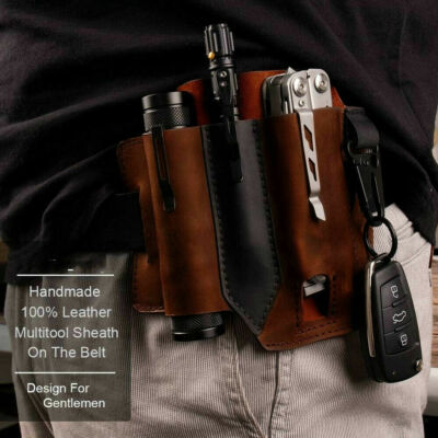 EDC Leather Belt Sheath Organizer For Folded Knives Tactical