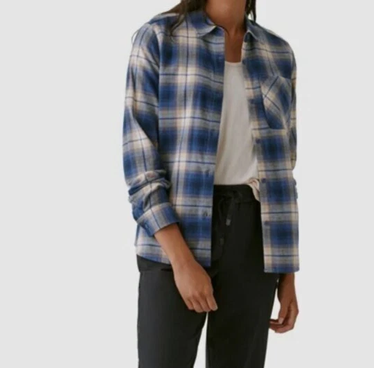 NWT BASS OUTDOOR Women's Sz S Expedition Stretch Cotton Flannel Shirt Blue Plaid