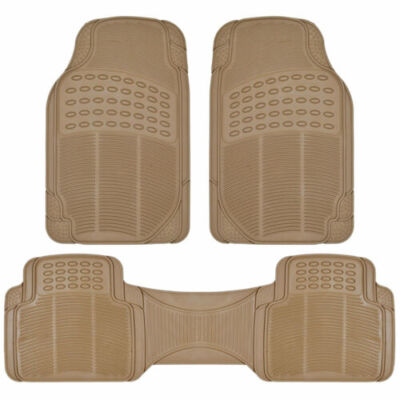 Heavy Duty All Weather Trimmable 3PC Beige Rubber Floor Mats Fits Ford Vehicles