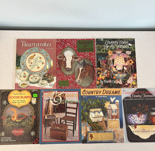 Posten von 7 gemischten Vintage Land Primitive Volkskunst Dekorative Malerei Zeitschriften
