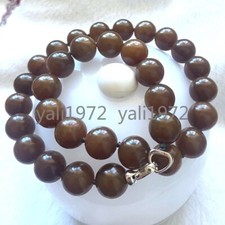 Certified 16mm Natural Brown HeTian Jade Nephrite Jade Round Bead Necklace 18"
