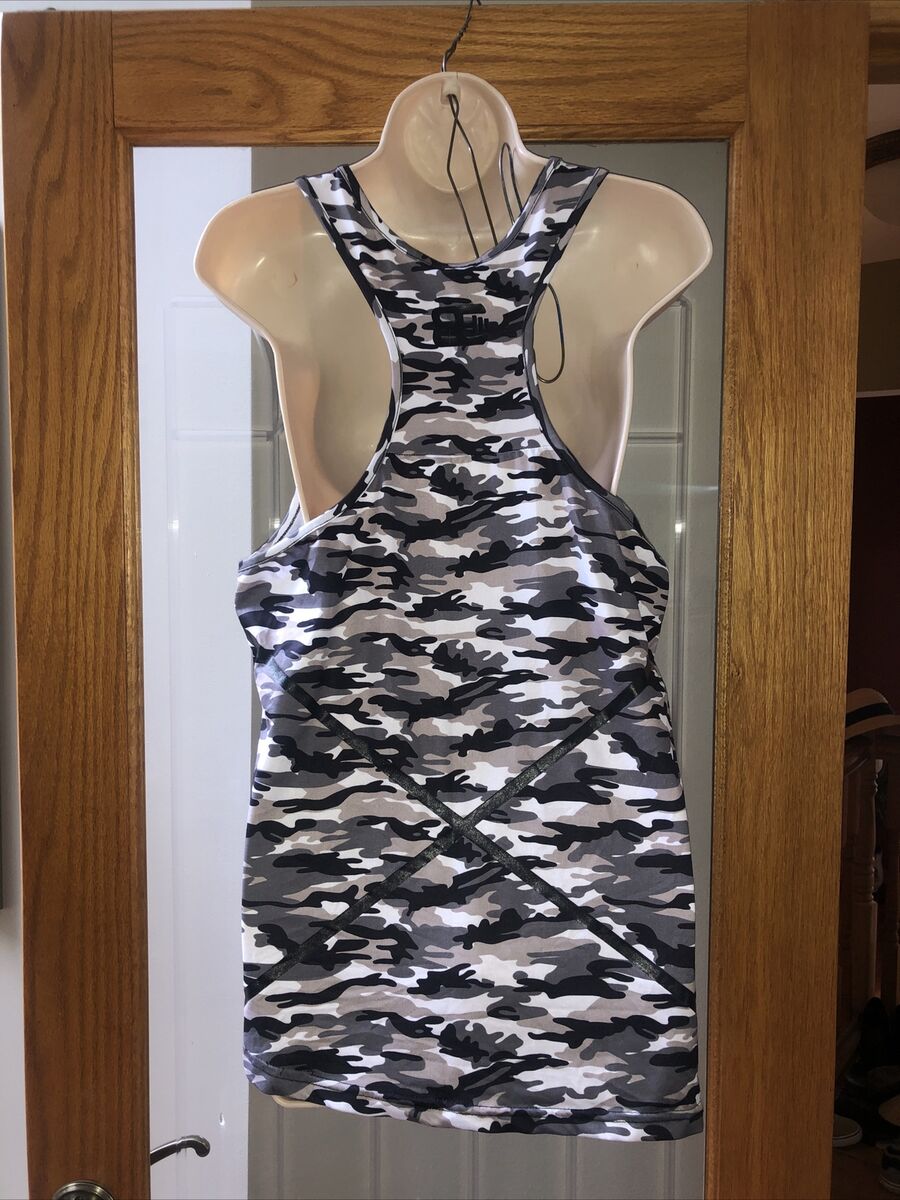 Gymshark Women's Workout Athletic Tank Top Gray Camouflage Camo XXL