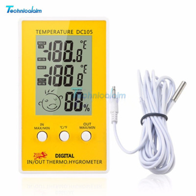 Digital DC105 LCD Indoor Outdoor Humidity Hygrometer Thermometer Meter  Cable