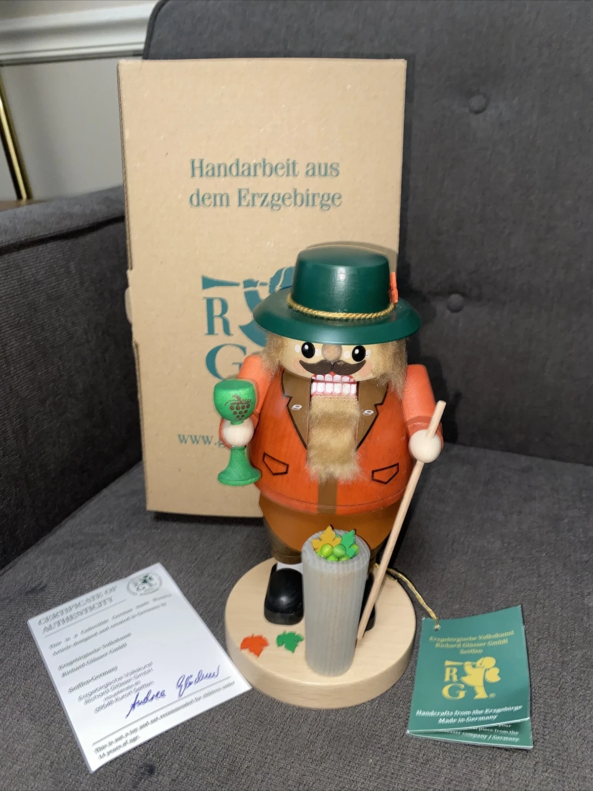 Wine Maker Wood Nutcracker RG Richard Glasser Erzgebirge Germany Fur 7.5" NEW