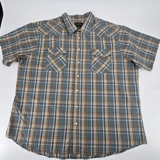 High Noon Men's 3XL Brown,Beige, Sage Green Plaid Western Pearl Snaps 0895
