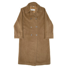 Marella Double Breasted Womens Overcoat Coat Brown Knit Cashmere Uk 10