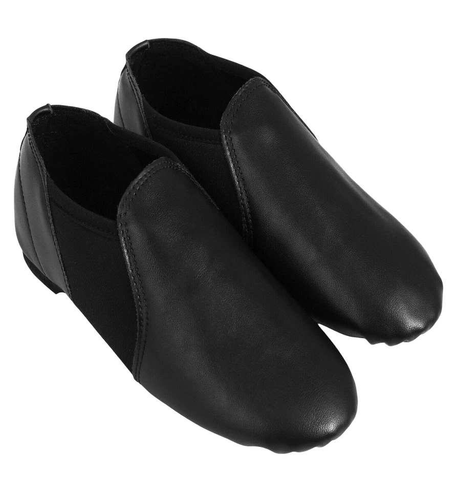 iKelpie® SLIP ON JAZZ DANCE SHOES Black Leather Neoprene Leotard Split Sole Pump - Image 2 of 4