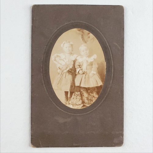 Cabinet Photo Children Holding Doll c1918 Named Boy Girl Lace Bow Antique B875 - Picture 2 of 6
