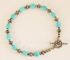Vintage silver and blue bead bracelet with Silver Tuareg Style Beads