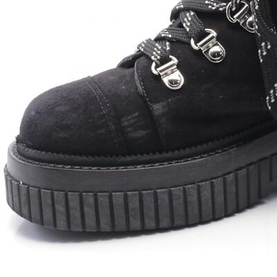 CHANEL Matelasse short lace-up boots #36C G37813 Suede Boa Black