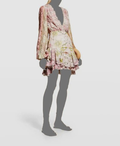 $424 HEMANT & NANDITA Women's Pink Maya Paisley Print Mini V-Neck Dress Size XL - Picture 3 of 5