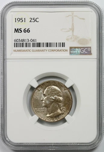 1951 25C NGC MS 66 (Toned) Washington Silver Quarter