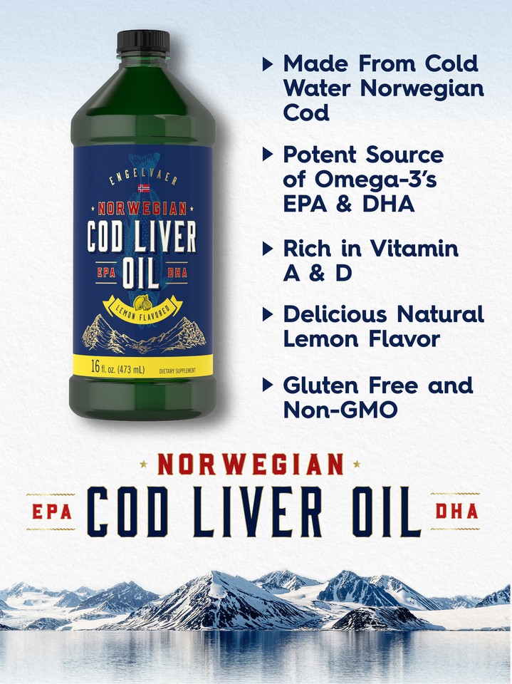 Cod Liver Oil Liquid | 16 fl oz 3 Pack | Lemon Flavor | Norwegian | by ...
