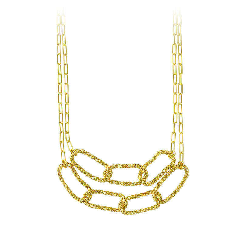 Collar Grande De Eslabones Perlas Doble Fila En Plata 925/1000 Dorado