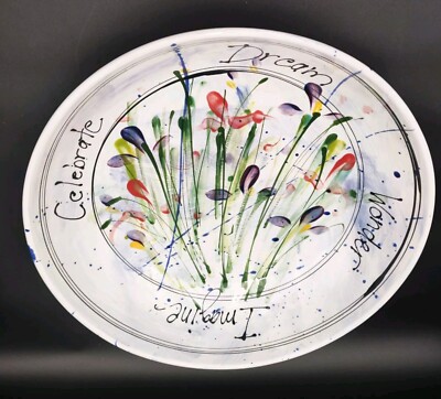 VTG  DONNA TOOHEY  Signed 14.5  Large Bowl Hand Painted Art Studio MCM Flower