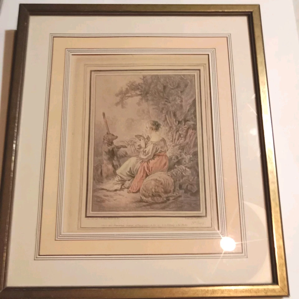 Bergère et ses moutons Eau-forte Huet 1745 1811 Demarteau 1722 1776 Chien Savant - Photo 2/4