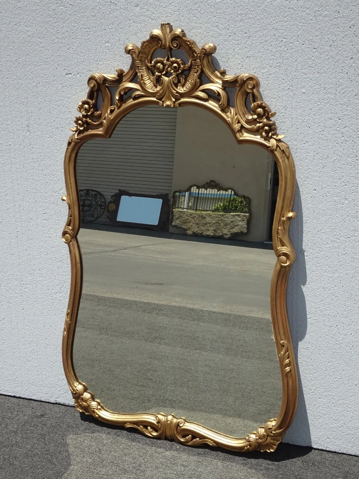 Espejo antiguo francés provincial dorado ornamentado madera maciza Foto 3 de 4