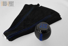 For Honda Civic Si Coupe 5 Speed Blk Leather Shift Knobsuede Boot Blue Stitch