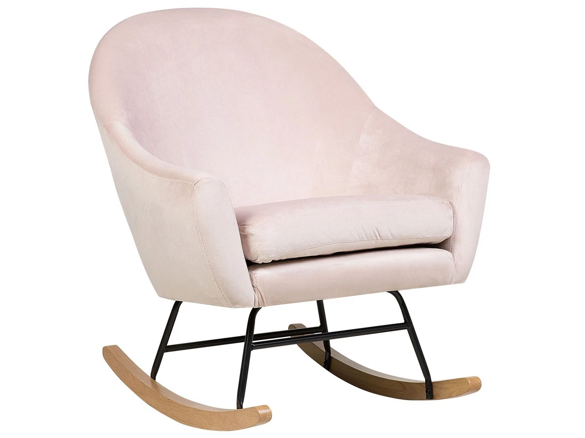 Modern Retro Rocking Chair Padded Armchair Wooden Skates Pink Oxie