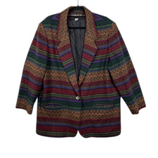 Vintage Casablanca 2 Wool Blend Aztec Southwestern Blazer Multicolor Size 22W