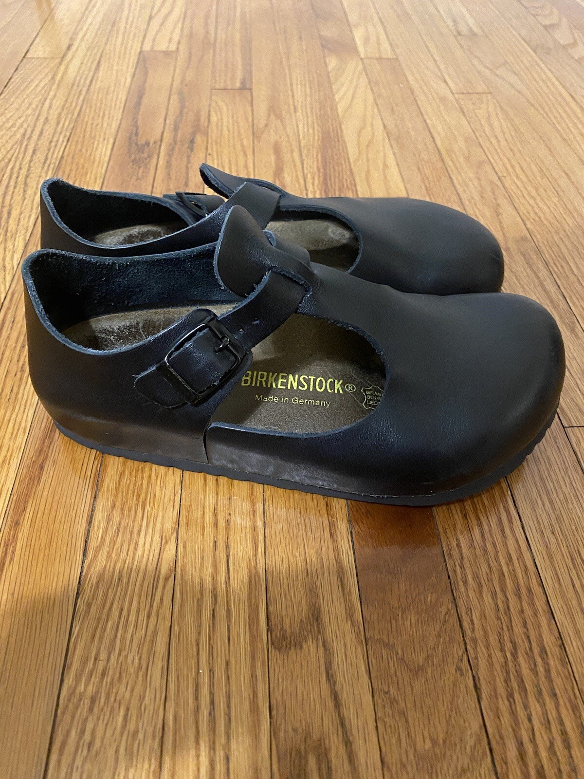 Birkenstock Paris Mary Jane T Strap Clog Black Leather Size 37 Womens 6-6.5  | eBay