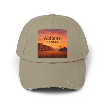 Unisex Distressed Hat Abilene Kansas Prairie Sunset Art